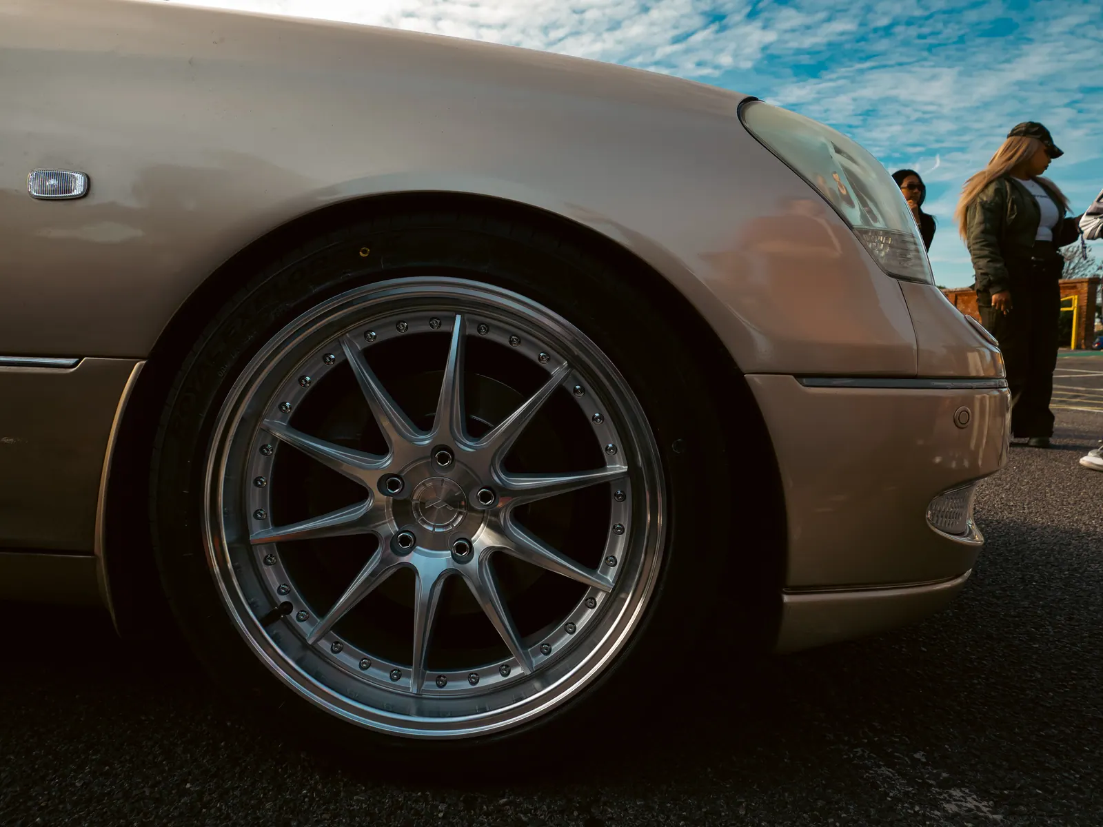 New multi-spoke wheel fitted to the gold Lexus LS