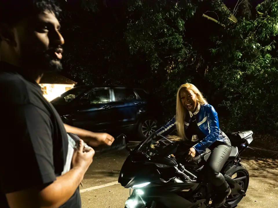 Sat on the sports bike after dark